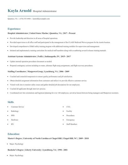 Hospital Administrator Resume