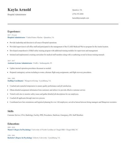 Hospital Administrator Resume