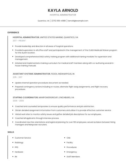 Hospital Administrator Resume