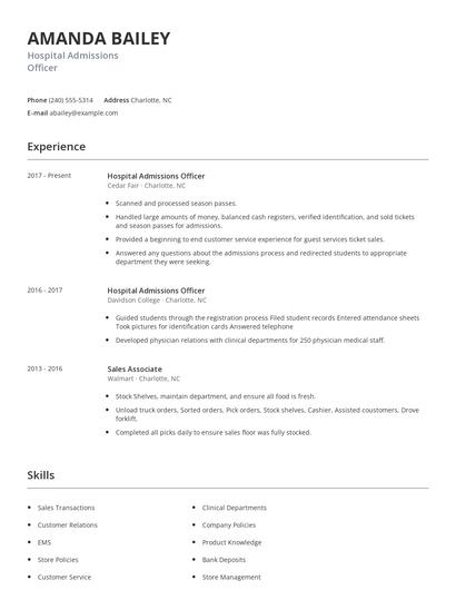 Hospital Admissions Officer Resume