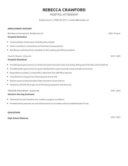 Hospital Attendant Resume