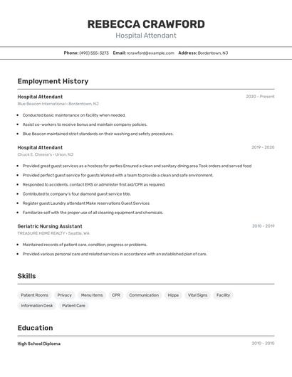 Hospital Attendant Resume