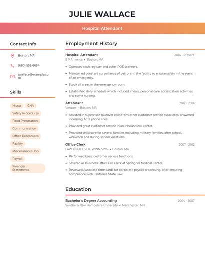 Hospital Attendant Resume