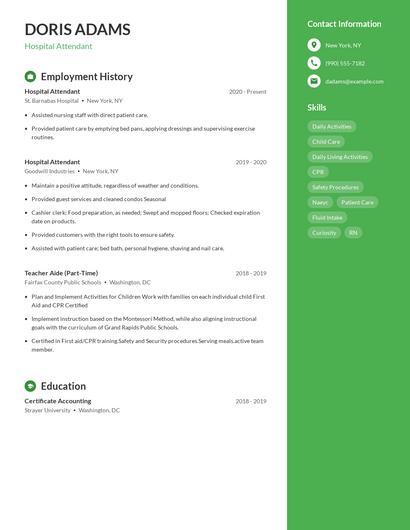 Hospital Attendant Resume