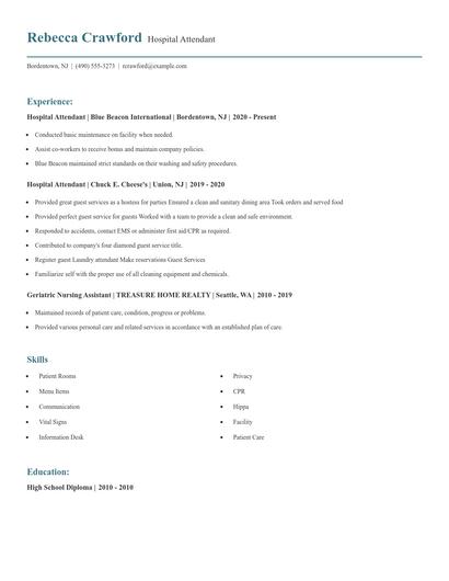 Hospital Attendant Resume