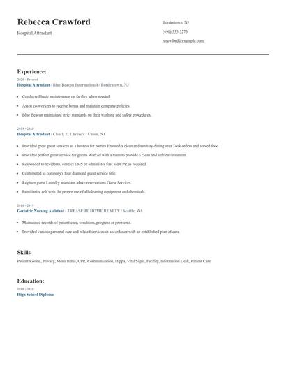 Hospital Attendant Resume