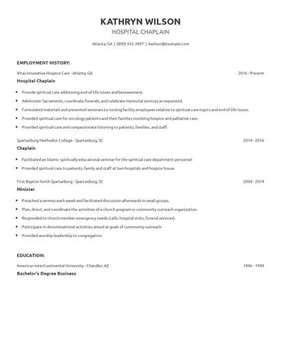 Hospital Chaplain Resume