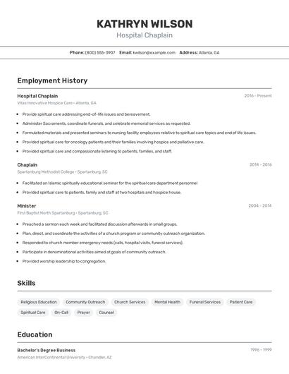 Hospital Chaplain Resume