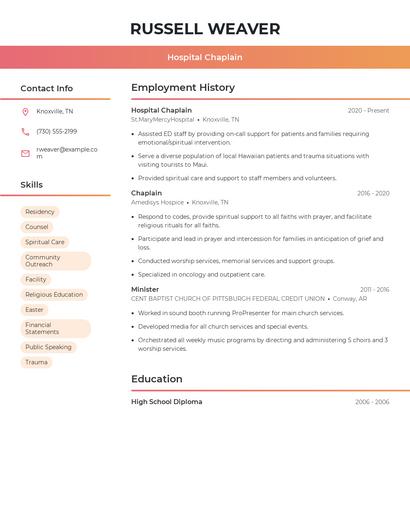 Hospital Chaplain Resume
