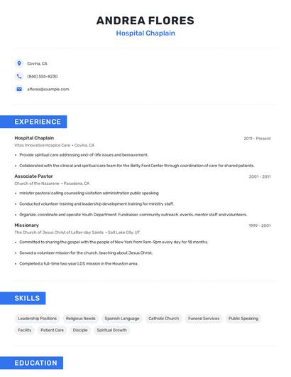 Hospital Chaplain Resume