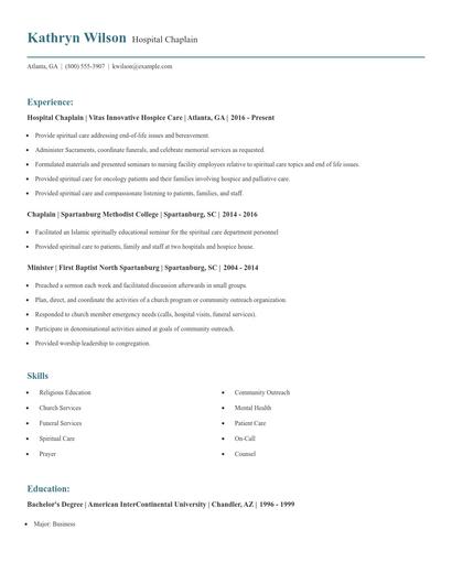 Hospital Chaplain Resume