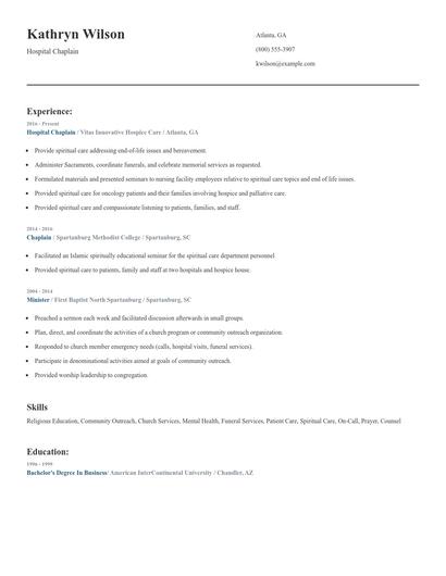 Hospital Chaplain Resume
