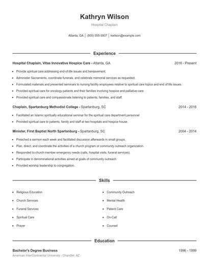 Hospital Chaplain Resume