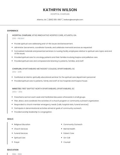 Hospital Chaplain Resume