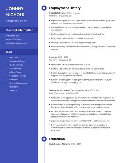 Hospital Cleaner Resume
