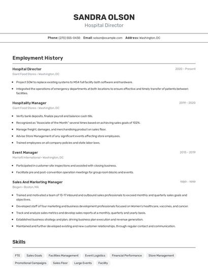 Hospital Director Resume