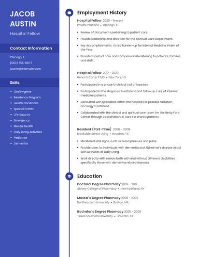 Hospital Fellow Resume