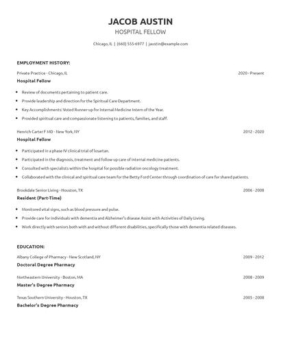 Hospital Fellow Resume