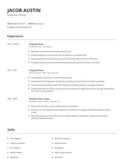 Hospital Fellow Resume