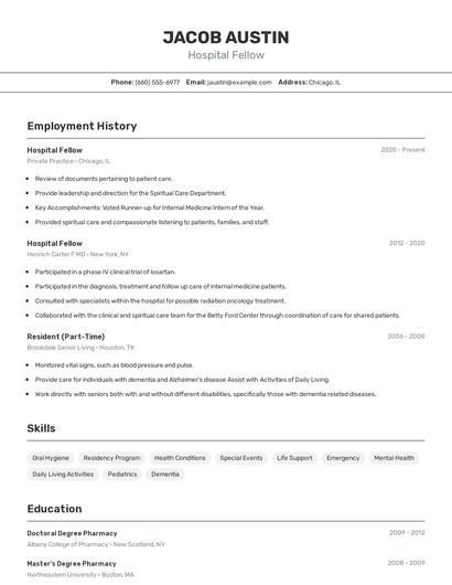 Hospital Fellow Resume