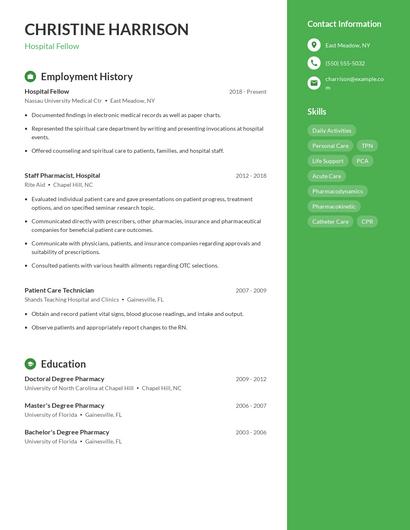 Hospital Fellow Resume