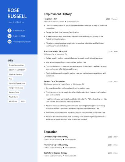 Hospital Fellow Resume