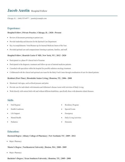 Hospital Fellow Resume