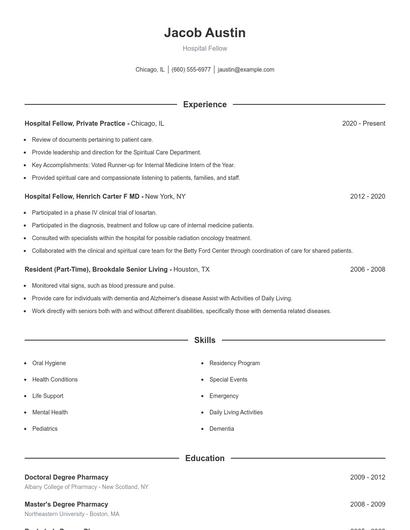 Hospital Fellow Resume