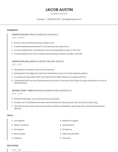 Hospital Fellow Resume