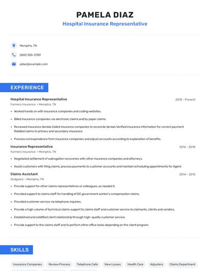 Hospital Insurance Representative Resume