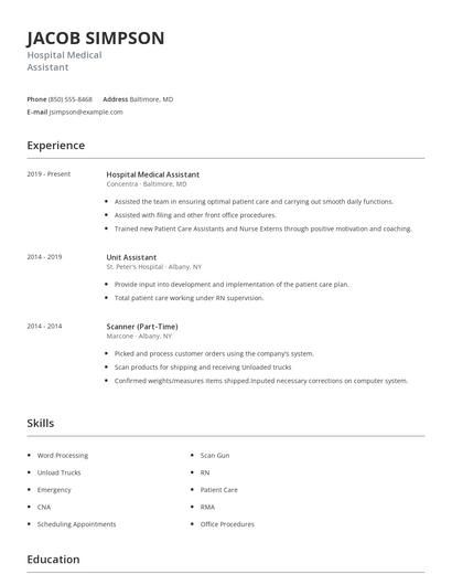 Hospital Medical Assistant Resume