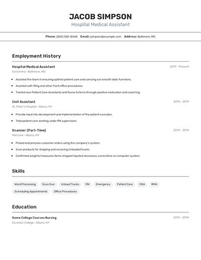Hospital Medical Assistant Resume