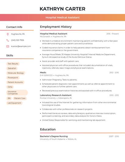 Hospital Medical Assistant Resume