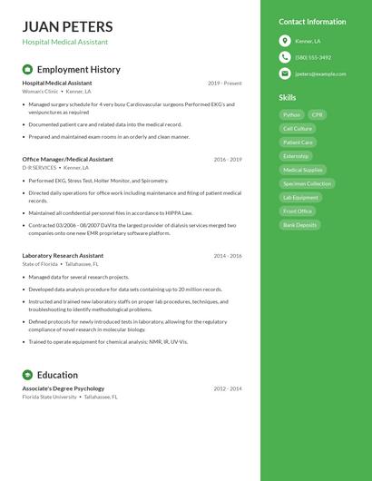 Hospital Medical Assistant Resume