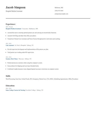 Hospital Medical Assistant Resume