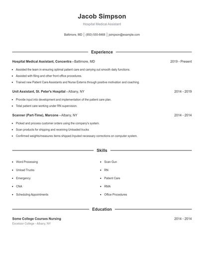 Hospital Medical Assistant Resume