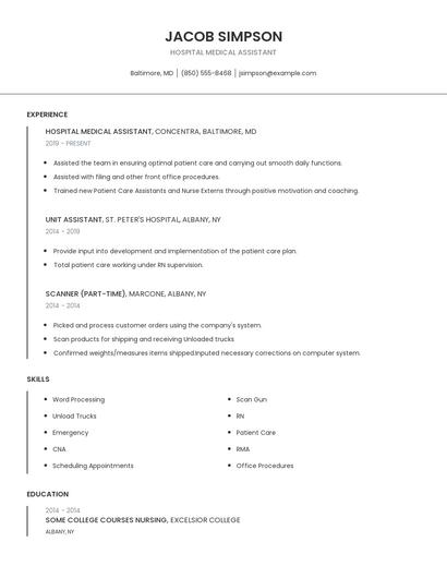 Hospital Medical Assistant Resume
