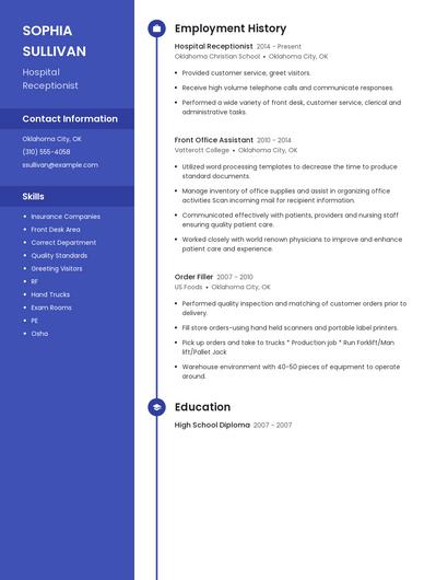 Hospital Receptionist Resume