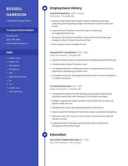 Hospital Supervisor Resume