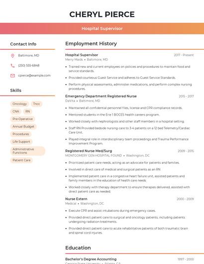 Hospital Supervisor Resume