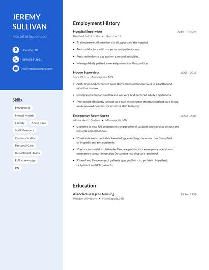 Hospital Supervisor Resume