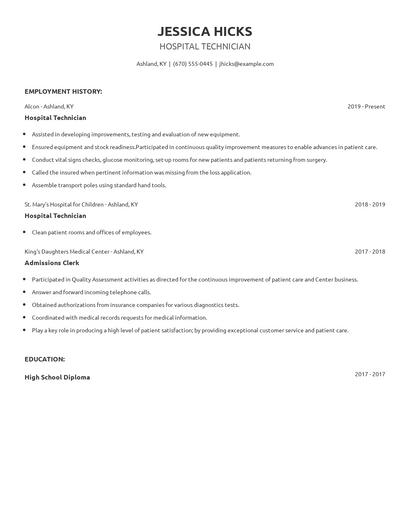 Hospital Technician Resume
