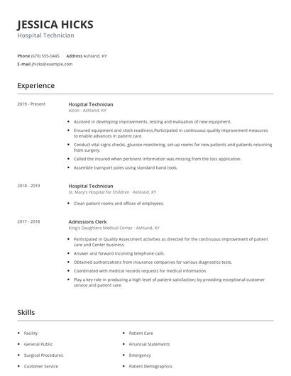 Hospital Technician Resume