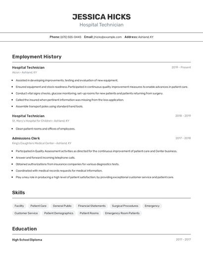 Hospital Technician Resume
