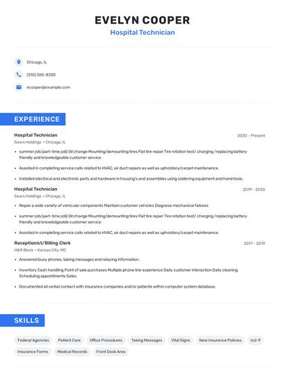 Hospital Technician Resume