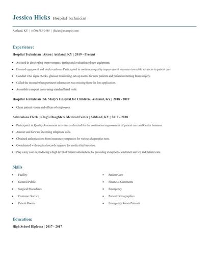 Hospital Technician Resume