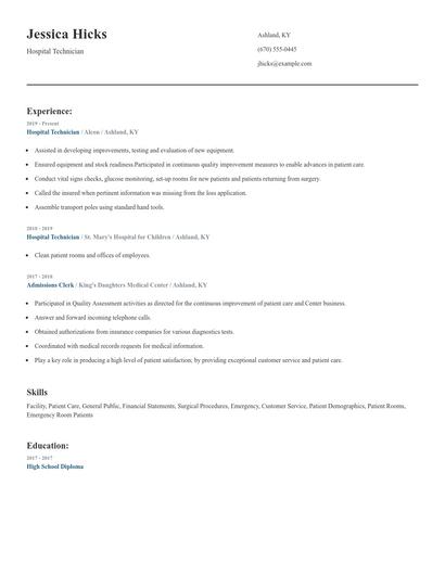 Hospital Technician Resume