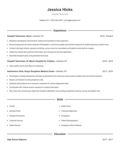 Hospital Technician Resume