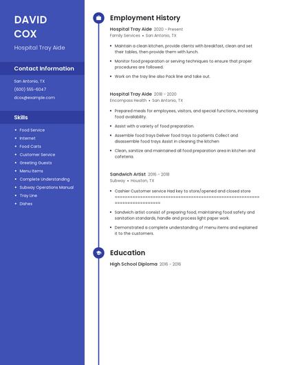 Hospital Tray Aide Resume