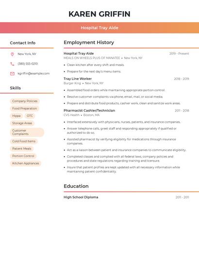 Hospital Tray Aide Resume